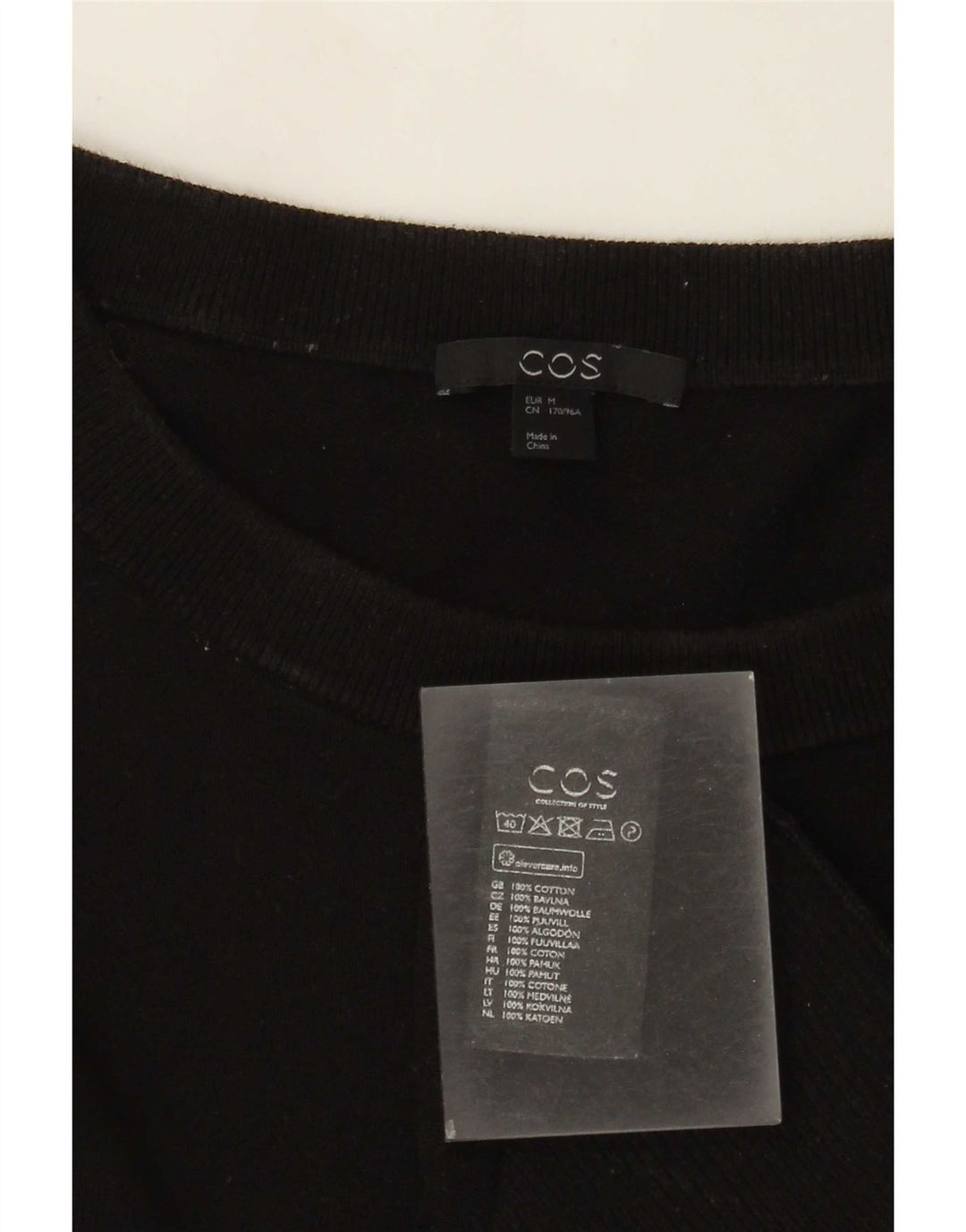Cos Damen-Pullover mit U-Boot-Ausschnitt, UK 14, mittelschwarze Baumwolle