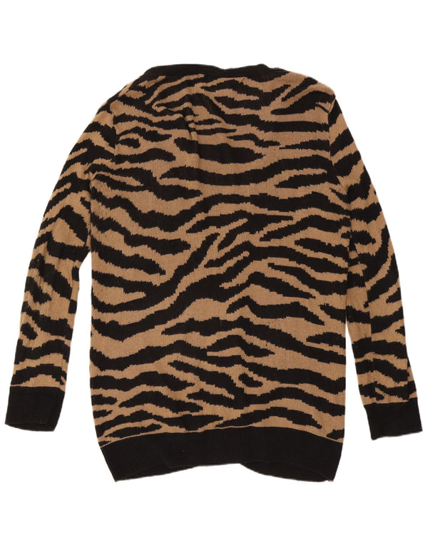 Langer Damen-Cardigan von Zara, Gr. 40, Größe L, Braun, Baumwolle mit Animal-Print