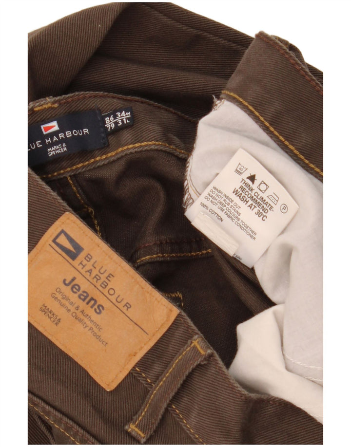 Marks & Spencer Herren Blue Harbor Straight Jeans W34 L31 Braune Baumwolle