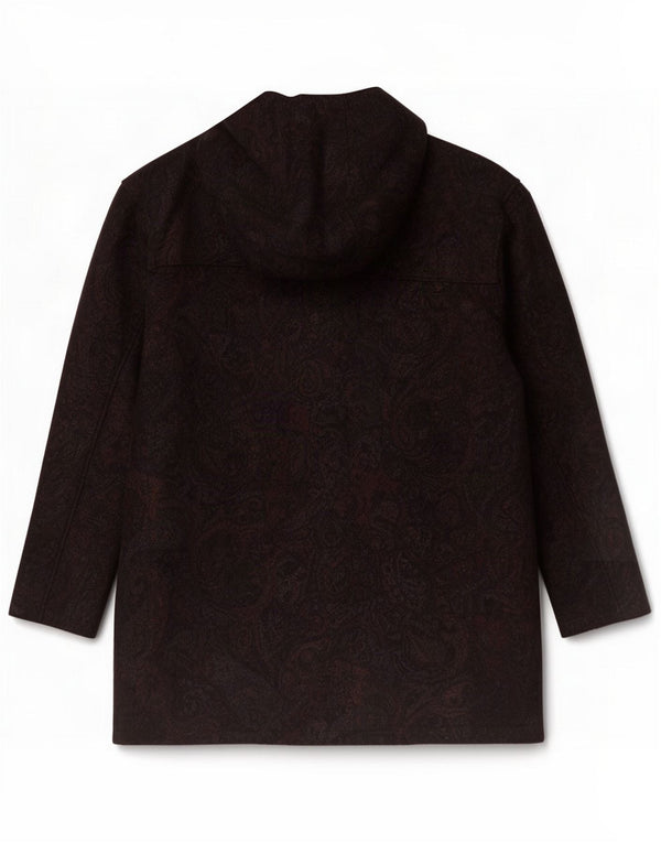 Vintage Damen Kapuzen-Dufflecoat UK 14 Medium Black Paisley
