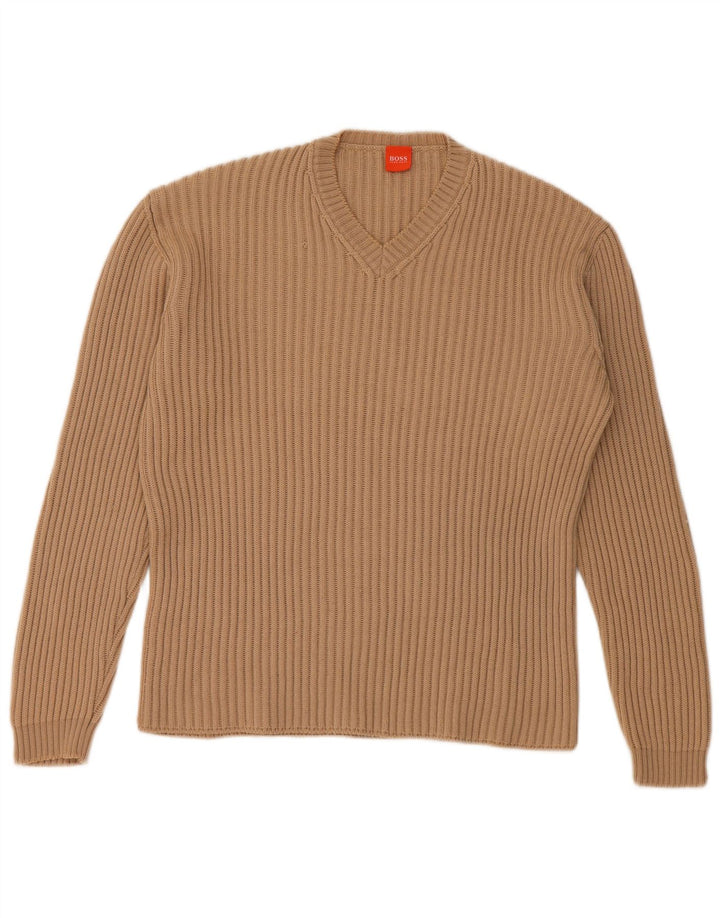 Hugo Boss Herren-Pullover mit V-Ausschnitt, Mittelbeige