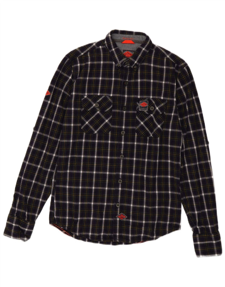 SUPERDRY Herren-Flanellhemd, klein, lila kariert, Baumwolle