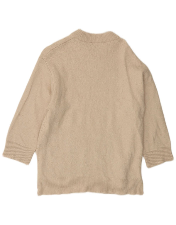 Zara Damen-Pullover mit 3/4-Ärmeln, übergroßer U-Boot-Ausschnitt, Gr. 10, Größe S, Beige