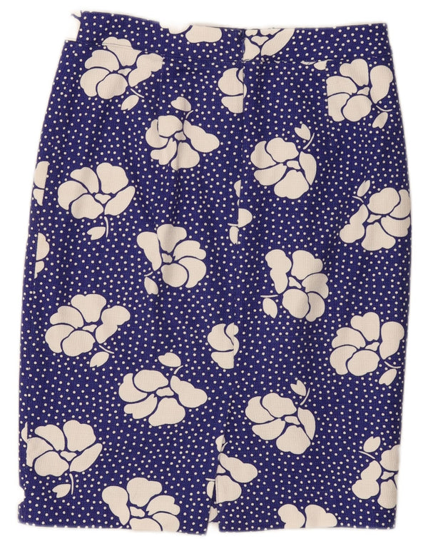 Boden Gerader Damenrock UK 10 Small W30 Blau geblümte Baumwolle