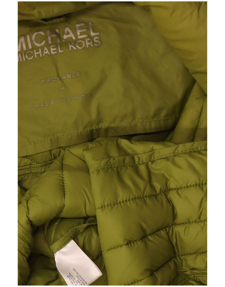 Michael Kors Wattierter Damenmantel mit Kapuze, UK 14, mittelgrünes Nylon