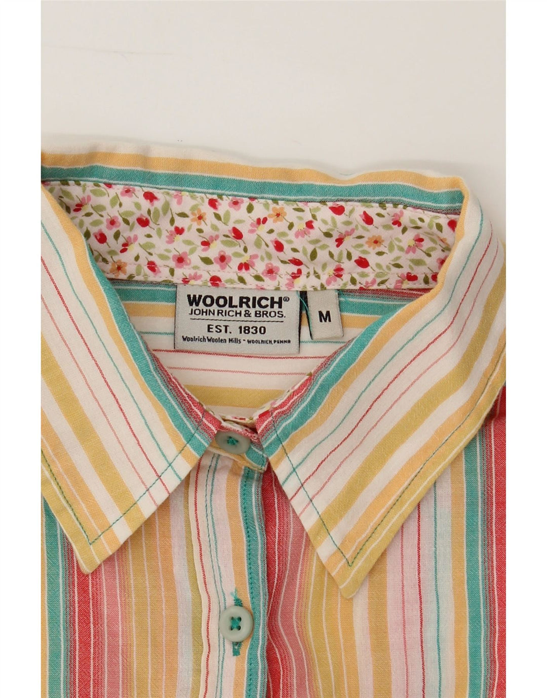 WOOLRICH Womens 3/4 Sleeve Shirt UK 12 Medium Multicoloured Striped Cotton Vintage Woolrich and Second-Hand Woolrich from Messina Hembry 