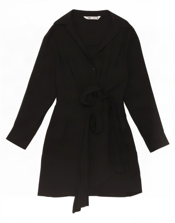 Zara Damen Loose Fit Tiered Kleid UK 6 XS Schwarze Viskose
