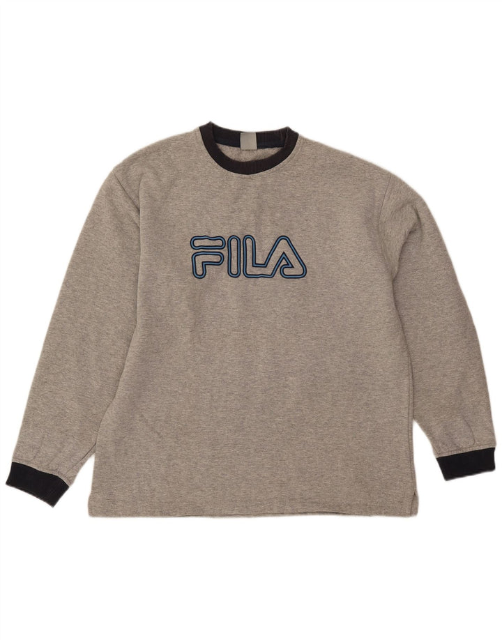 Fila Herren Grafik-Sweatshirt-Pullover IT 48 Mittelgrau gefleckte Baumwolle