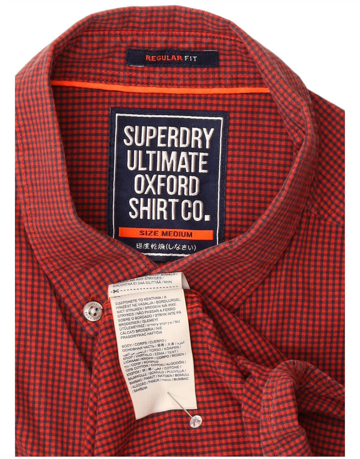 SUPERDRY Herren-Hemd mit normaler Passform, mittelrote Gingham-Baumwolle