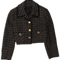 Vintage Damen 3-Knopf-Crop-Blazerjacke IT 42 Mittelschwarz kariert