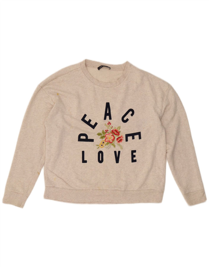 Marks & Spencer Damen Sweatshirt Pullover UK 16 Large Off White Floral