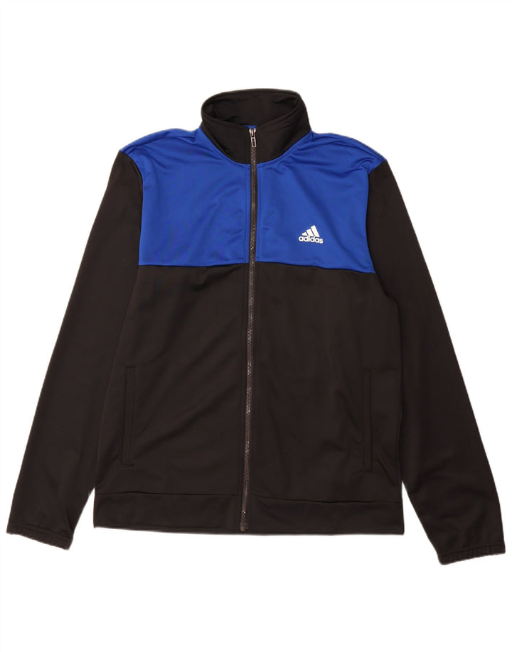Adidas Herren-Trainingsanzugoberteil, UK-Größe 42/44, großes schwarzes Colourblock-Polyester