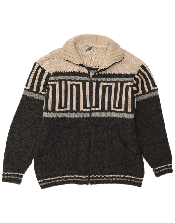 BOOM BAP Herren-Strickjacke, groß, grau, geometrisch, Acryl