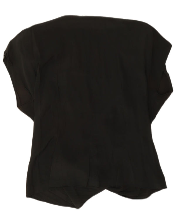 Vintage Damen Übergroße Wickelbluse Top US 4 Small Schwarz Acetat