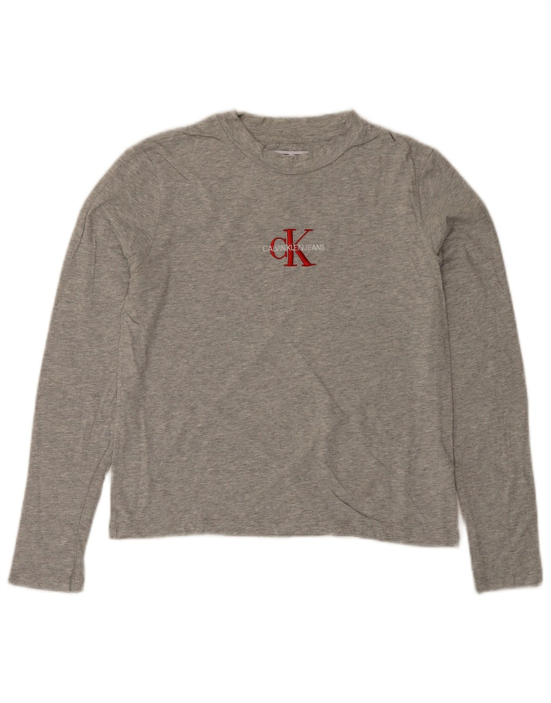CALVIN KLEIN JEANS Damen Graphic Top Langarm UK 6 XS Grau meliert