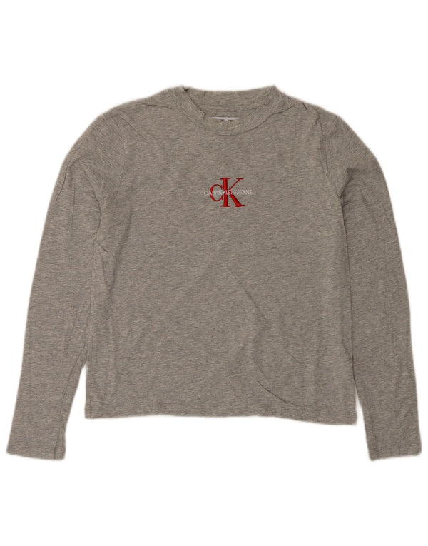 CALVIN KLEIN JEANS Damen Graphic Top Langarm UK 6 XS Grau meliert