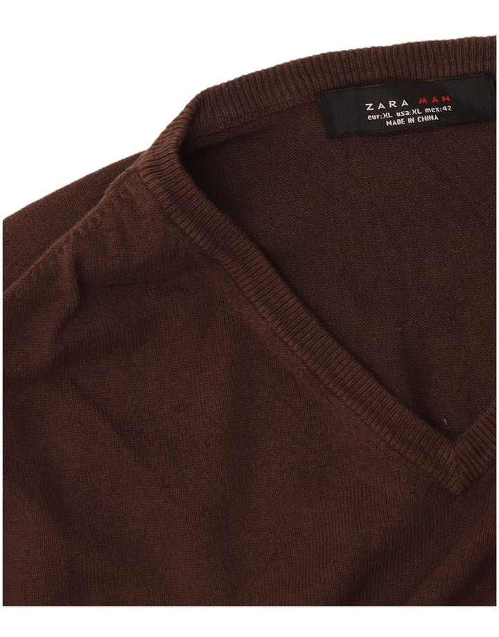 Zara Herren V-Ausschnitt Pullover Pullover XL Braun