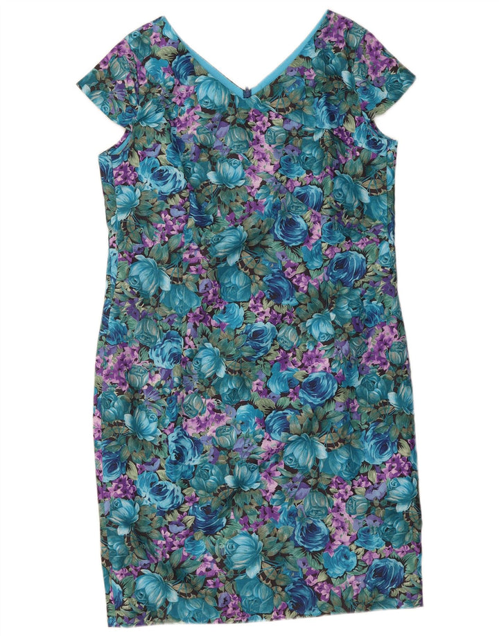 VINTAGE Womens Sheath Dress UK 12 Medium Blue Floral Polyester