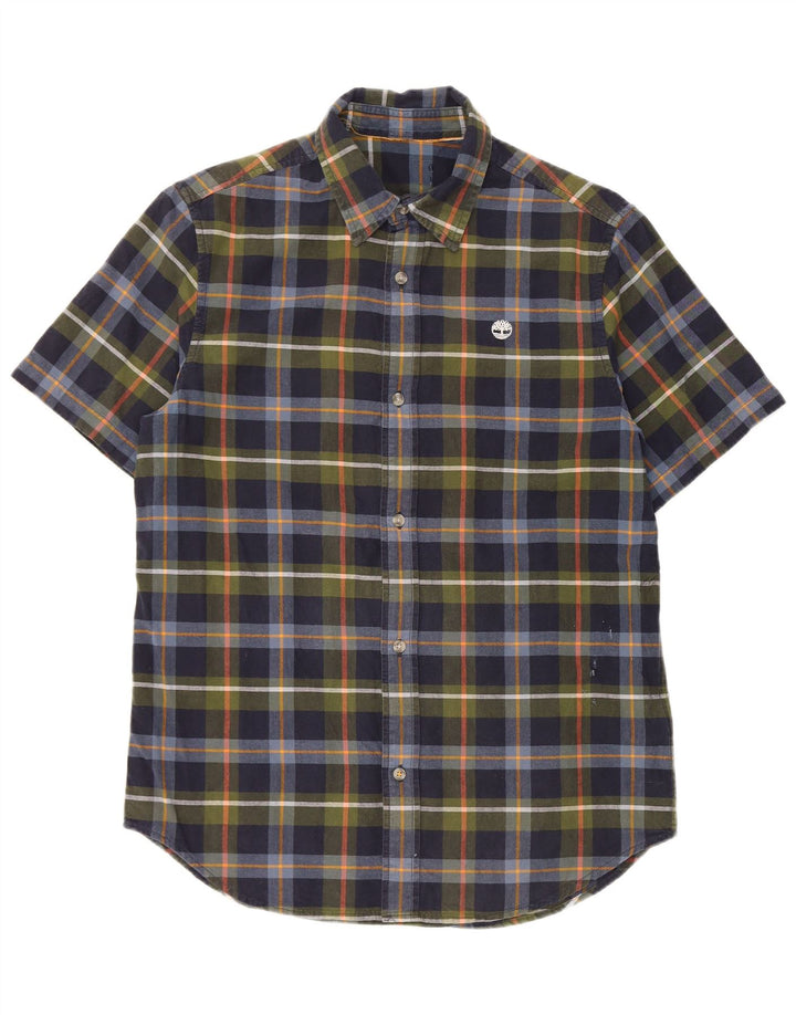 Timberland Herren-Kurzarmhemd aus mittelblauer, karierter Baumwolle