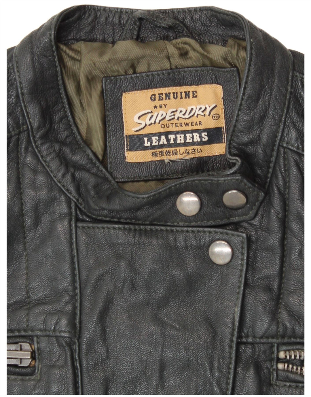 SUPERDRY Damen Lederjacke UK 14 Mittelschwarzes Leder