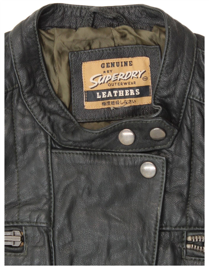 SUPERDRY Damen Lederjacke UK 14 Mittelschwarzes Leder