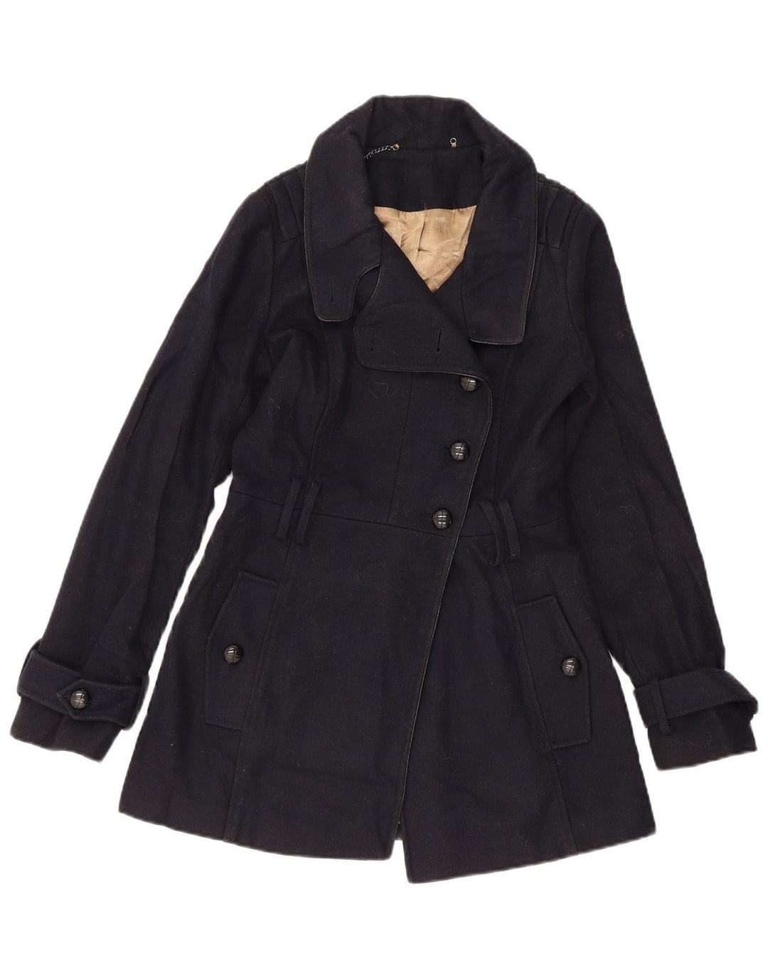 TOPSHOP Damen Pea Coat UK 6 XS Marineblaue Wolle
