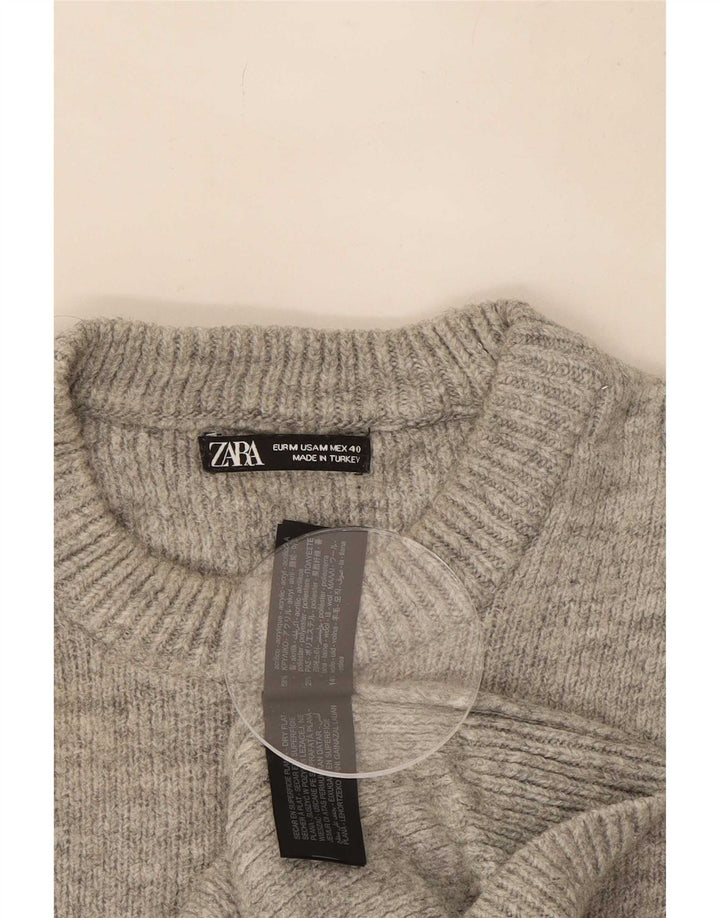 Zara Herren-Pullover mit Rundhalsausschnitt, Mittelgrau geflecktes Acryl