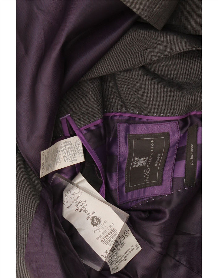 Marks & Spencer Herren-Blazer mit maßgeschneiderter Passform und 2 Knöpfen, Größe 52, XL, graue Wolle