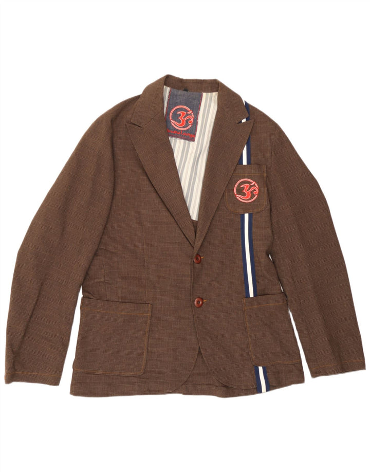 Nirvana Herren-Blazer mit 2 Knöpfen, UK 42, XL, brauner Hahnentrittmuster