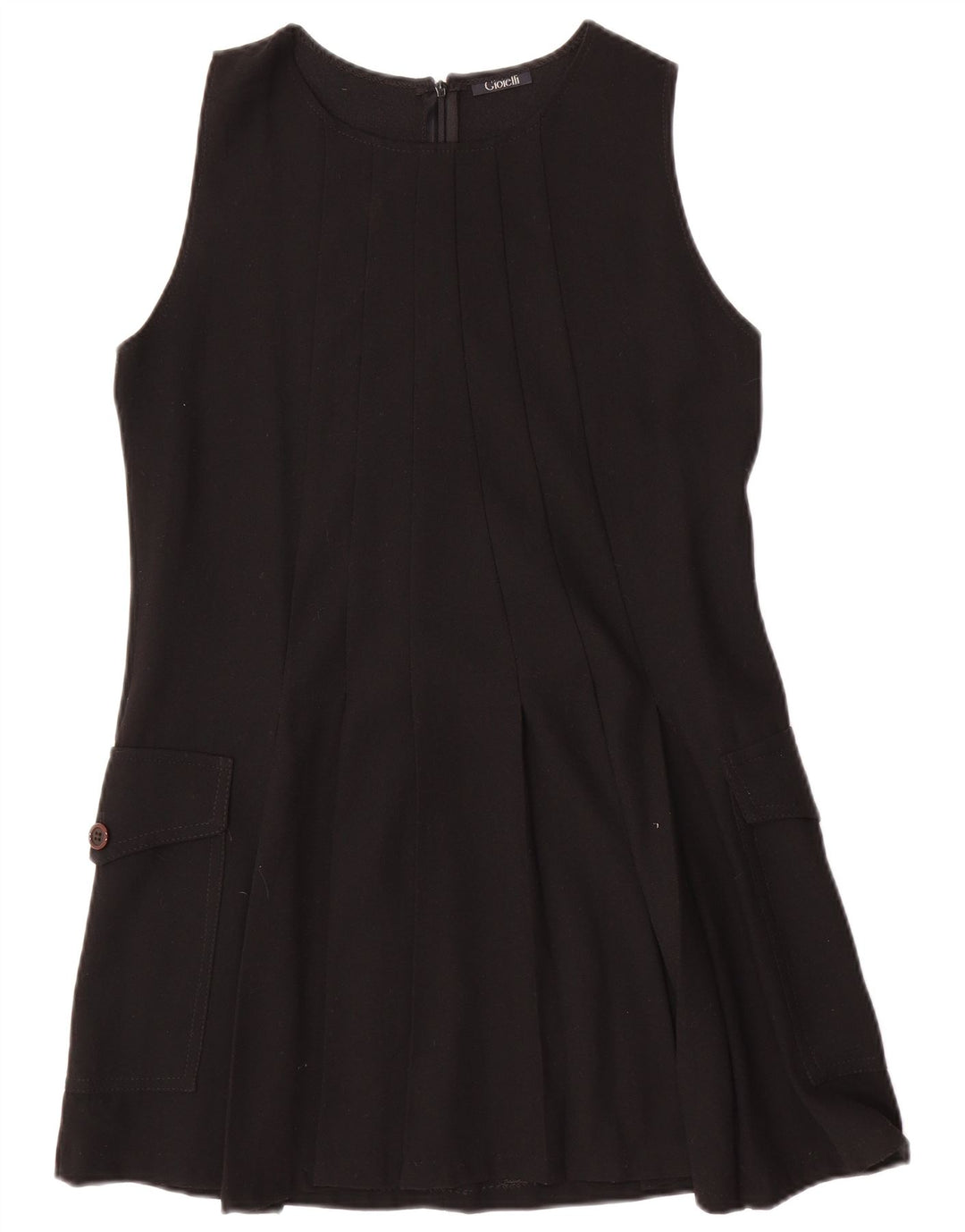 Vintage Damen Ärmelloses A-Linien-Kleid UK 12 Mittelschwarze Wolle