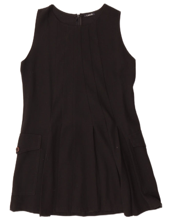 Vintage Damen Ärmelloses A-Linien-Kleid UK 12 Mittelschwarze Wolle