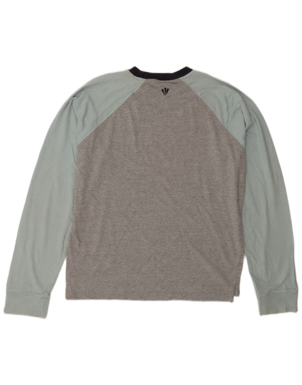 Fat Face Herren-Oberteil, langärmelig, mittelgrau, Colourblock-Baumwolle
