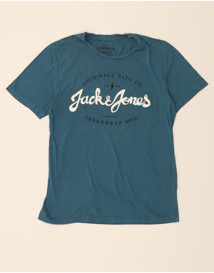 JACK & JONES Mens Graphic T-Shirt Top Large Blue Cotton Vintage Jack & Jones and Second-Hand Jack & Jones from Messina Hembry 