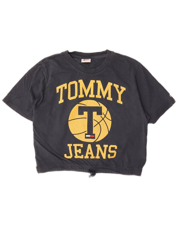 Tommy Hilfiger Damen Crop Graphic T-Shirt Top UK 10 Small Marineblau Baumwolle