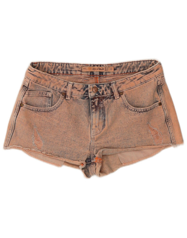 Zara Damen Denim Distressed Hotpants EU 40 Medium W30 Rosa