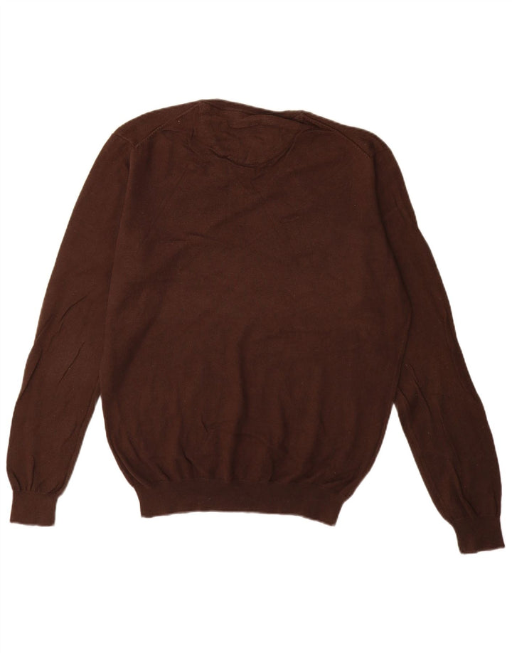 Massimo Dutti Herren-Pullover mit V-Ausschnitt, groß, braune Baumwolle