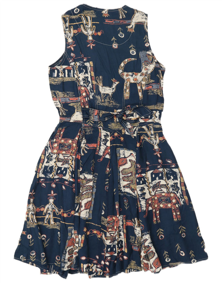 Vintage Damen Kleid in A-Linie mit abstraktem Muster, UK 12, mittleres Marineblau