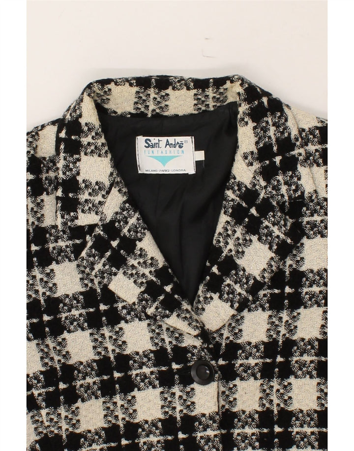 VINTAGE Womens 3 Button Blazer Jacket UK 12 Medium Black Check Wool Vintage Vintage and Second-Hand Vintage from Messina Hembry 