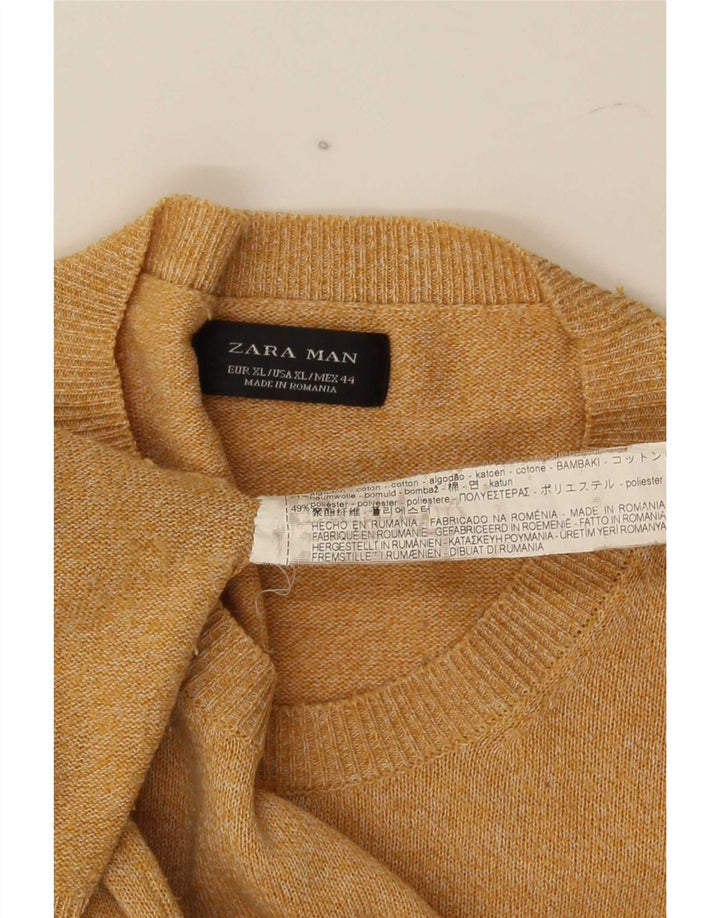 Zara Herren-Pullover mit Rundhalsausschnitt, XL, braune Baumwolle
