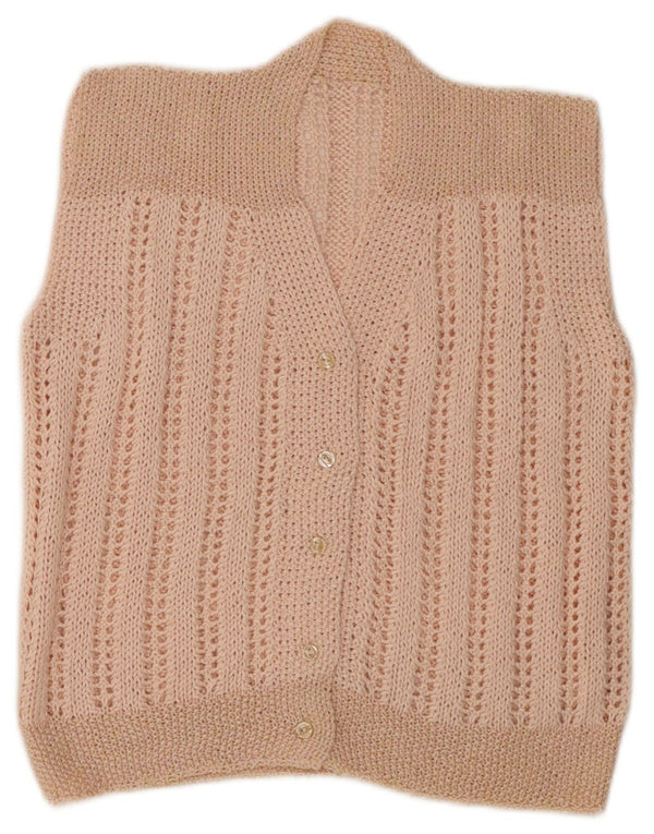 Vintage Damen Ärmelloser Häkel-Cardigan-Pullover UK 4 XS Pink