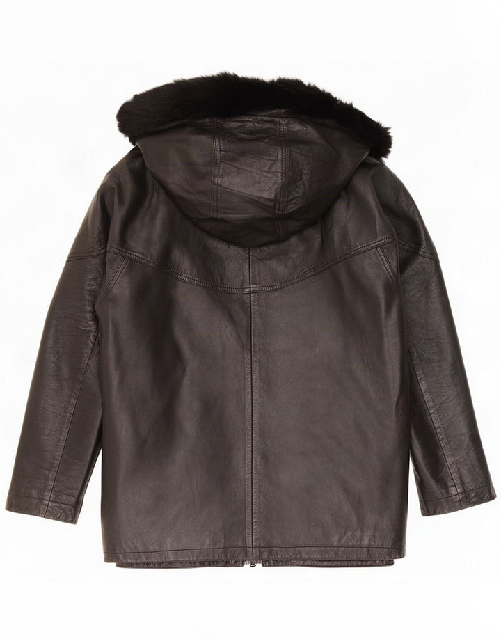 Vintage Damen-Kapuzen-Übergröße-Lederjacke IT 44 Mittelschwarz