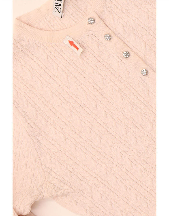 Zara Damen Crop Cardigan Pullover UK 8 Small Pink