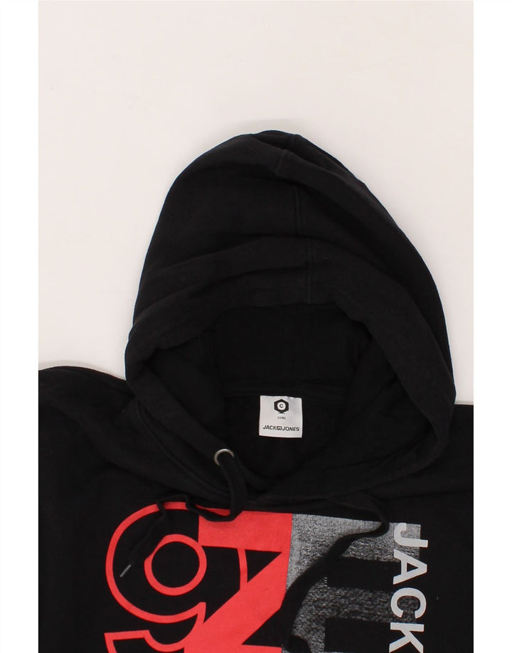 JACK & JONES Mens Graphic Hoodie Jumper Medium Black Cotton Vintage Jack & Jones and Second-Hand Jack & Jones from Messina Hembry 