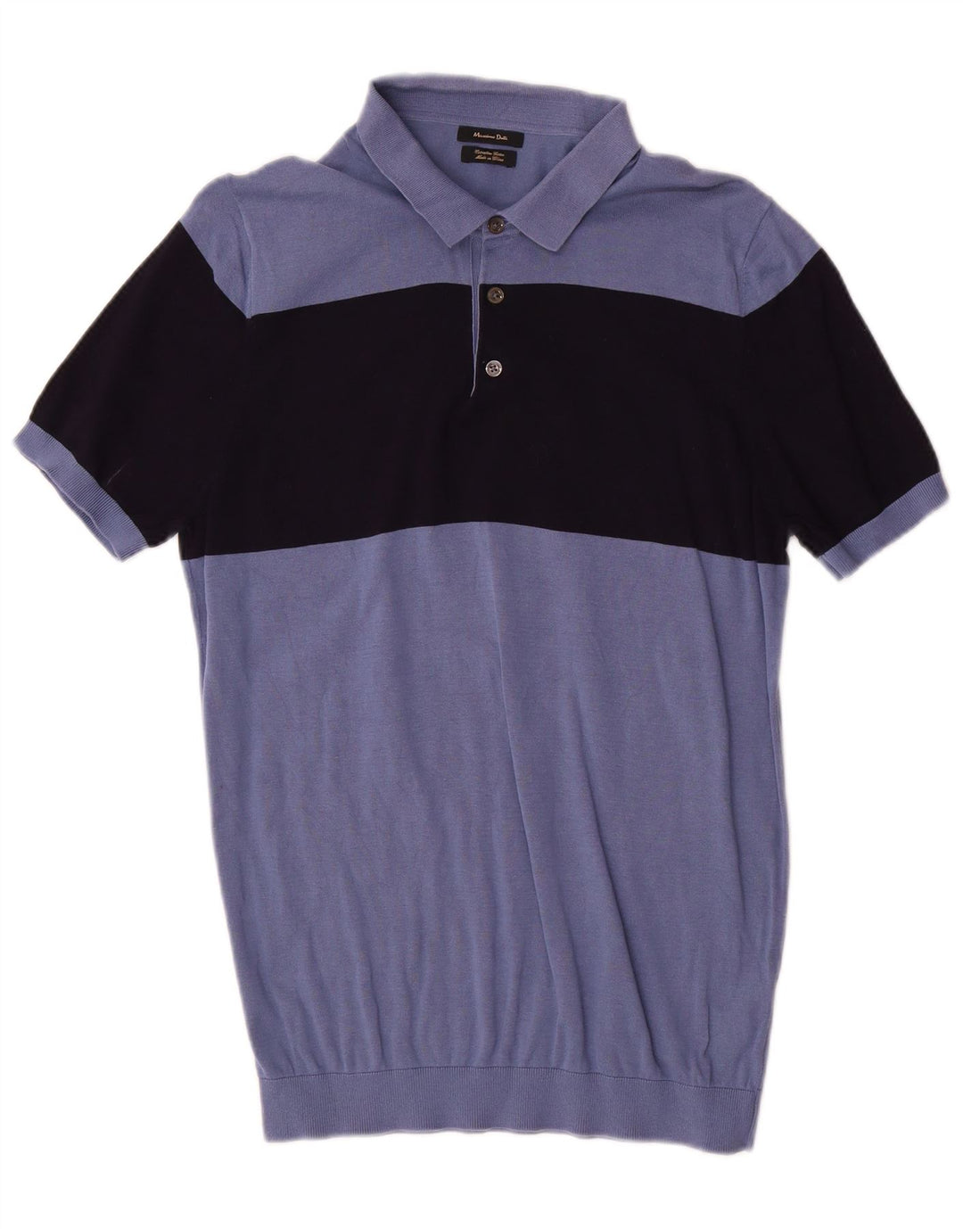 Massimo Dutti Herren-Pullover mit Rollkragen, Mittelblau, Farbblock