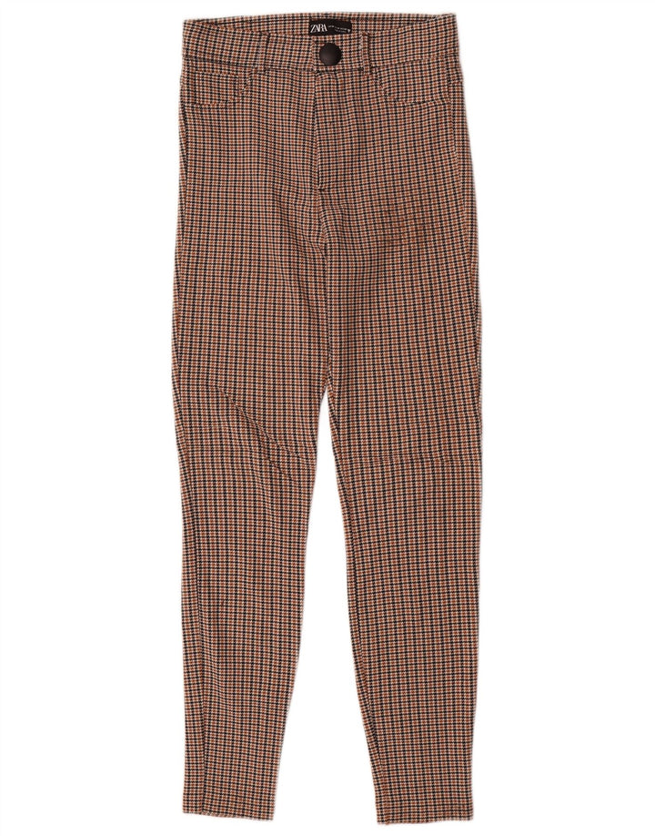Schmale Freizeithose für Damen von Zara, mittelgroß, W28, L28, brauner Hahnentrittmuster
