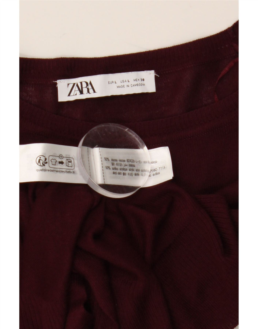 ZARA Damen-Pullover mit U-Boot-Ausschnitt, UK 16, Größe L, Burgunderrot, Viskose