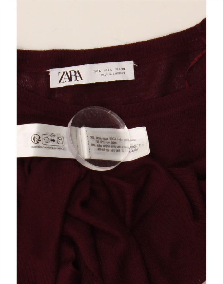 ZARA Damen-Pullover mit U-Boot-Ausschnitt, UK 16, Größe L, Burgunderrot, Viskose
