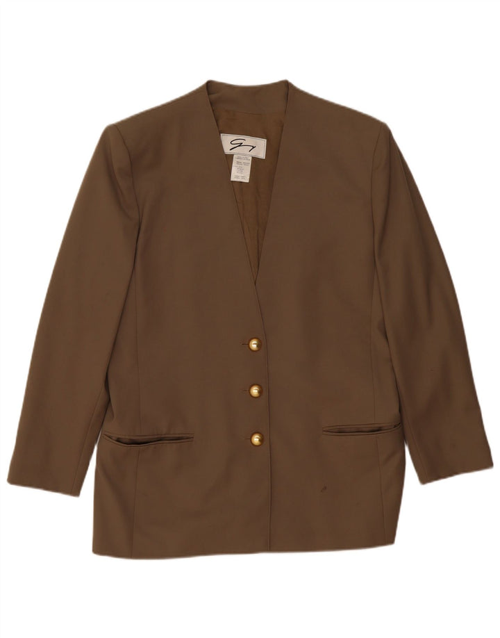 Genny Damen Longline 3-Knopf-Blazer-Jacke, US 12, große Khaki-Wolle