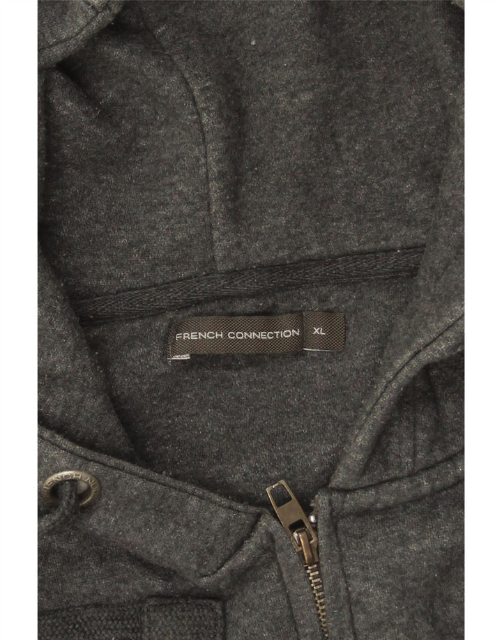 French Connection Herren-Kapuzenpullover mit Reißverschluss, XL, graue Baumwolle