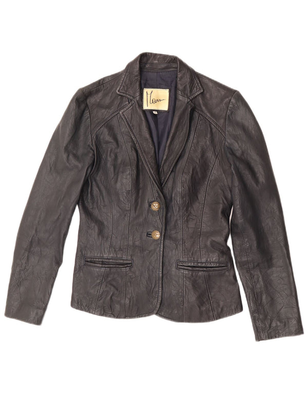 Vintage Damen 2-Knopf-Leder-Blazer-Jacke IT 44 Mittelschwarzes Leder